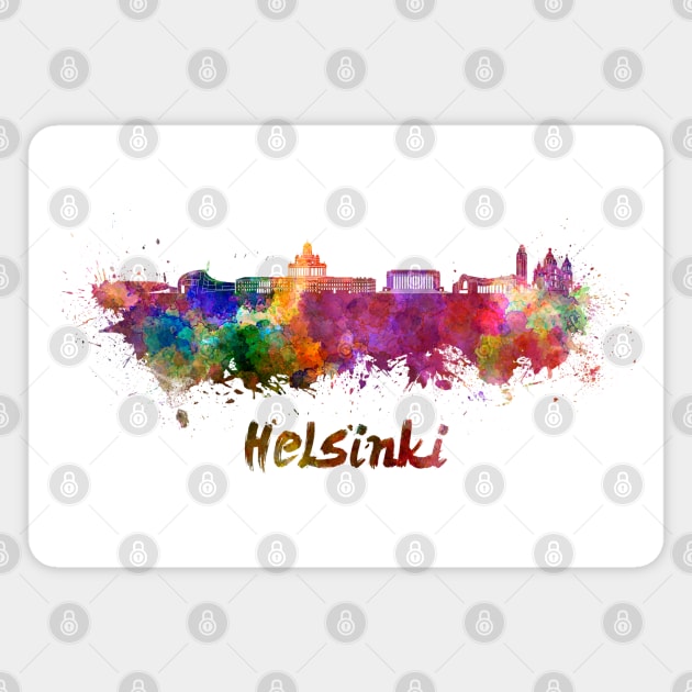 Helsinki skyline in watercolor Magnet by PaulrommerArt